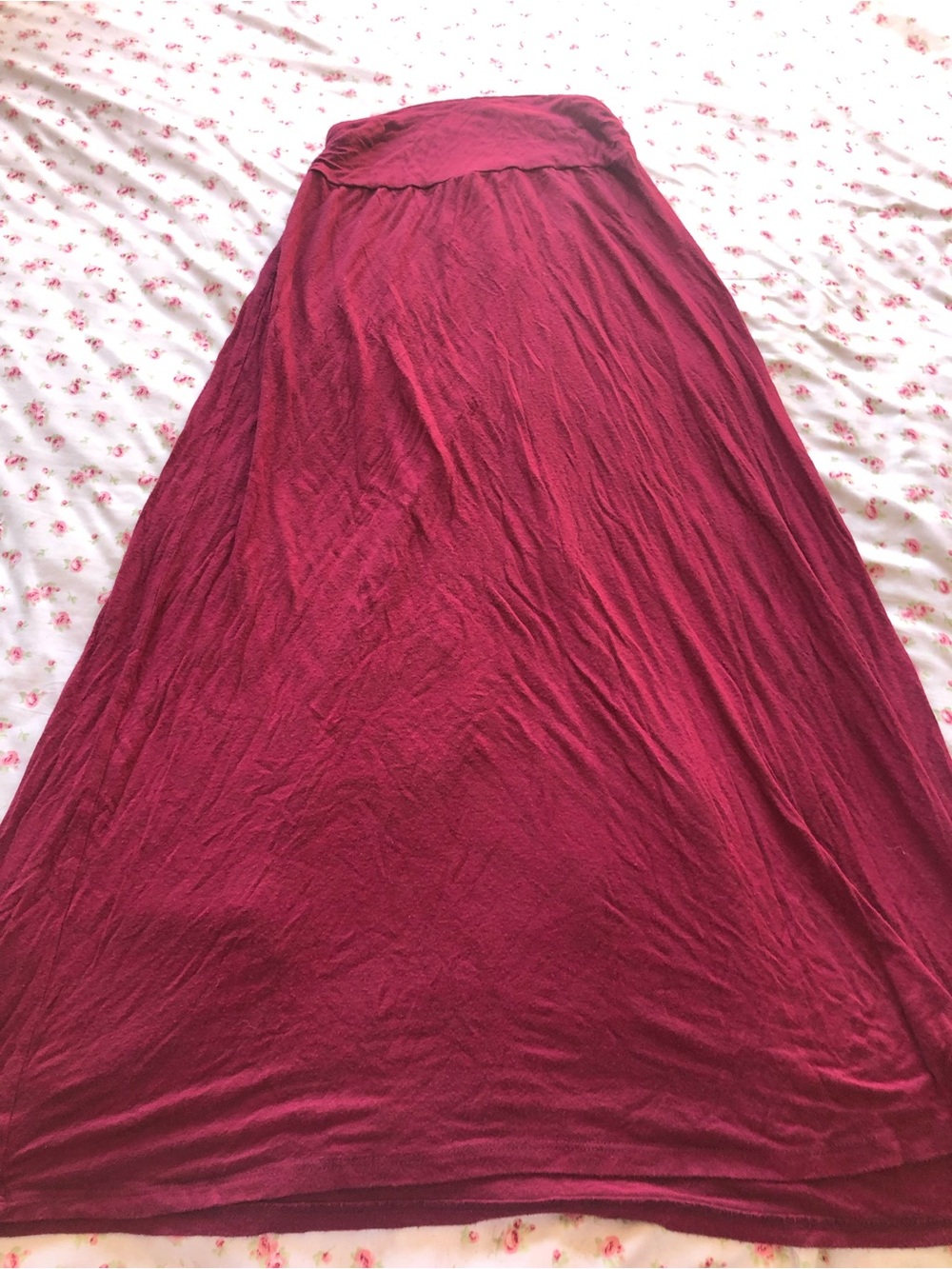 Women's Burgundy A-Line Maxi Skirt - Flowing Full Silhouette